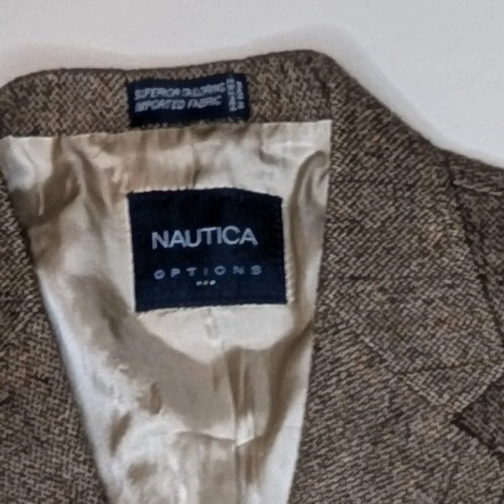 Nautica Options Wool Blazer Brown Herringbone Mens 44R Sport Coat‎ Jacket